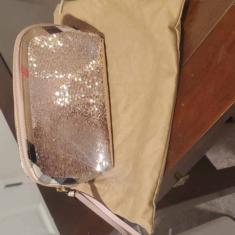Burberry pink sequin cosmetic bag